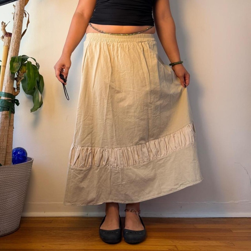 NWT E F Tan Cream Tiered Cottagecore Maxi Skirt Boho Whimsy Small Medium